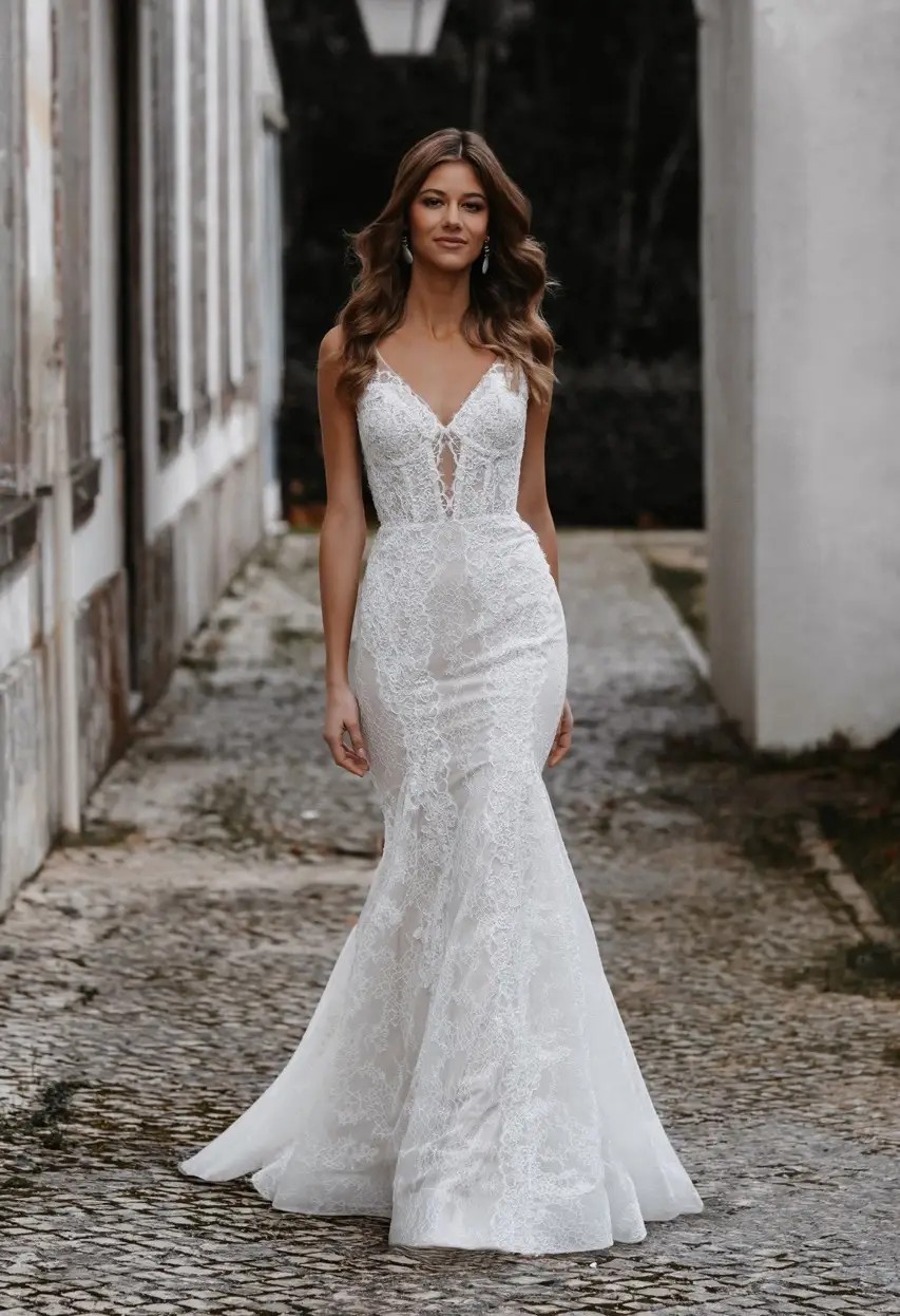 Model wearing a white Allure bridal gown