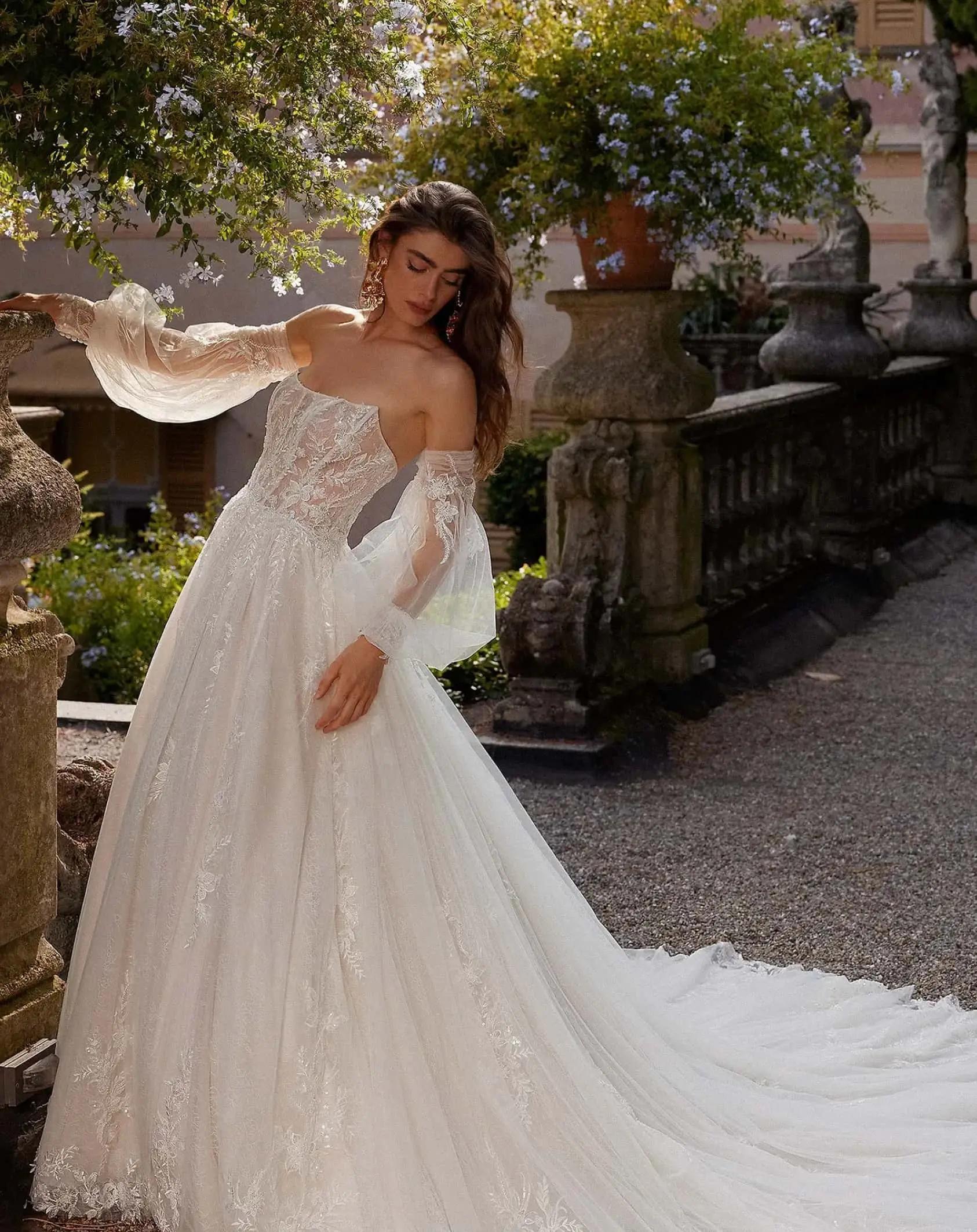 Model wearing a white Justin Alexander bridal gown